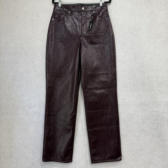 Express Pants Womens 6R Burgundy Modern Straight Super High Rise Faux Leather - Picture 1 of 11